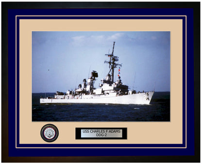 USS CHARLES F ADAMS DDG-2 Framed Navy Ship Photo Blue
