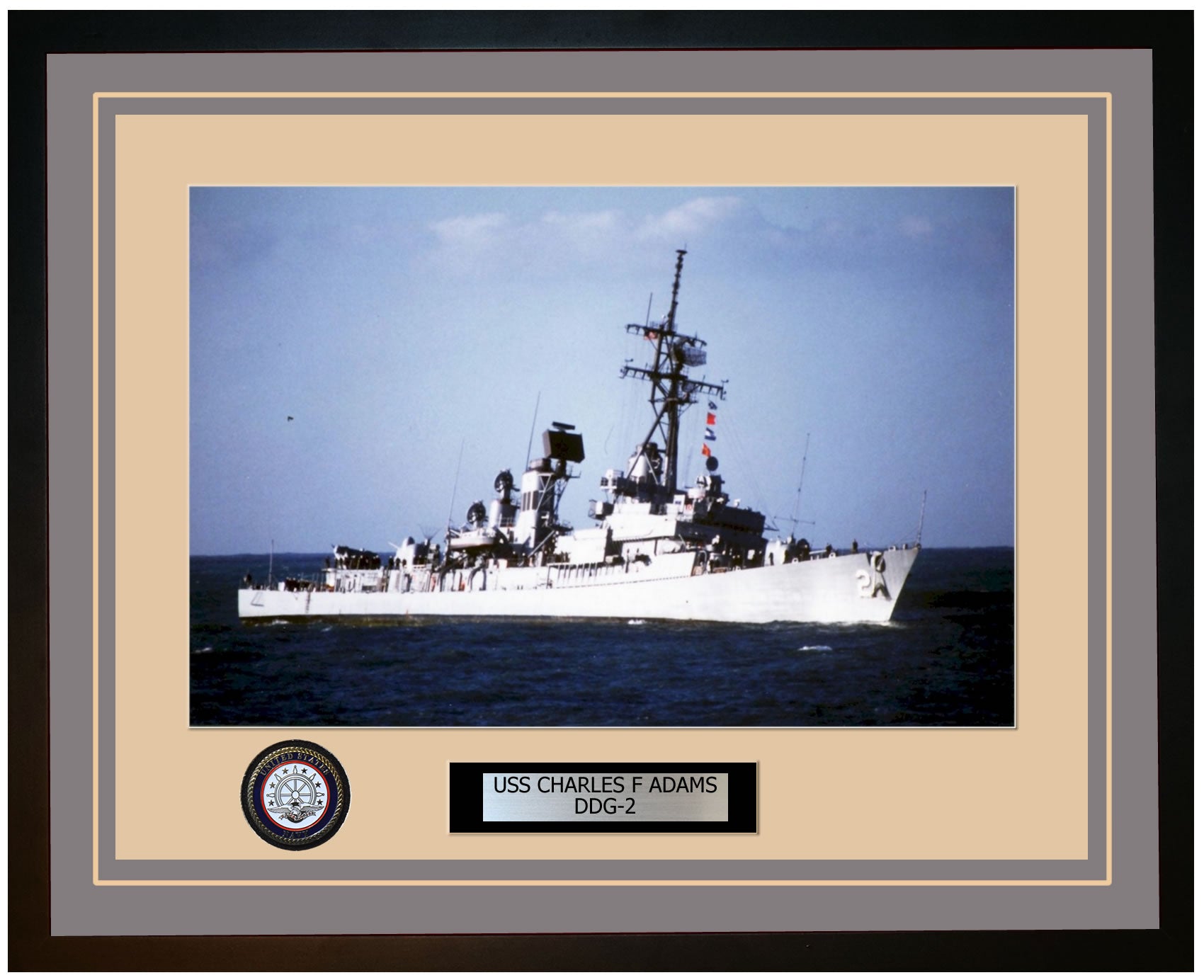 USS CHARLES F ADAMS DDG-2 Framed Navy Ship Photo Grey