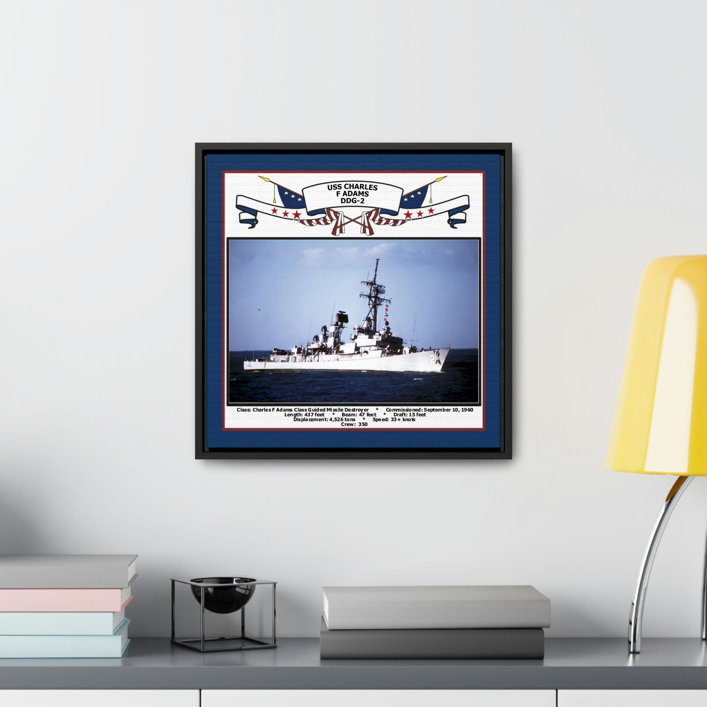 USS Charles F Adams DDG-2 Navy Floating Frame Photo Desk View