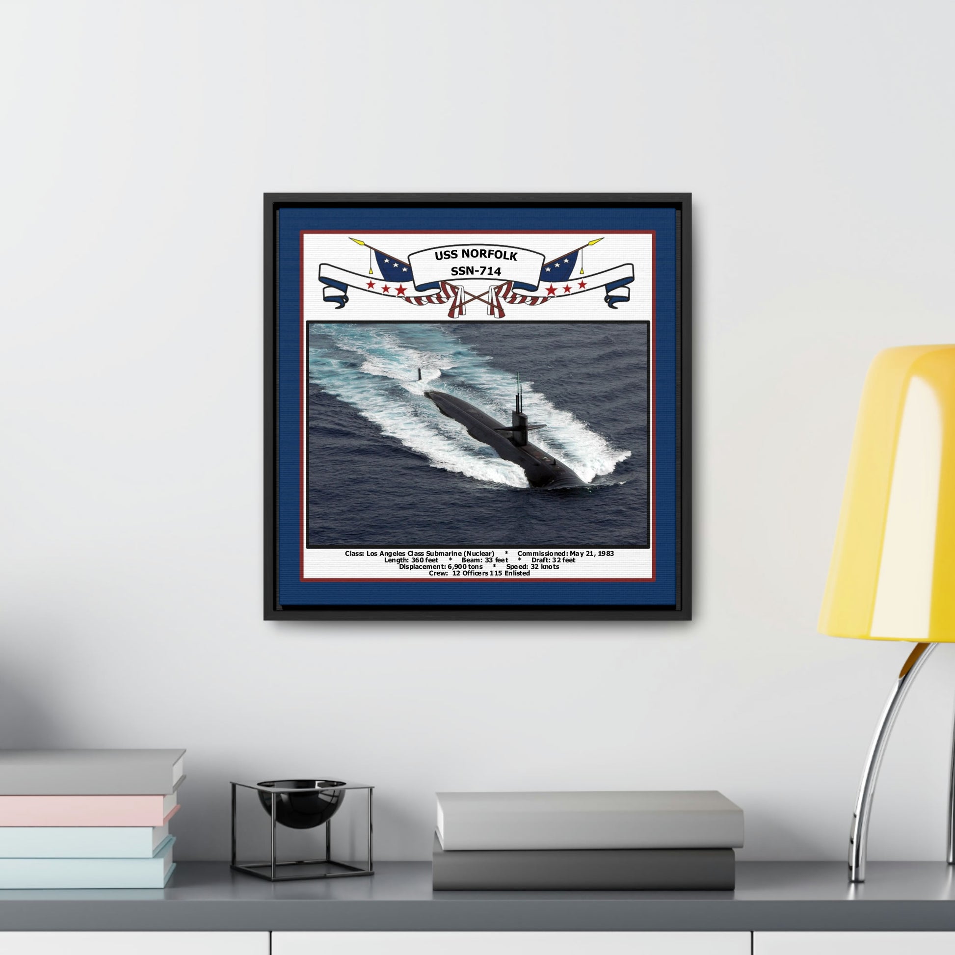 USS Norfolk SSN-714 Navy Floating Frame Photo Desk View
