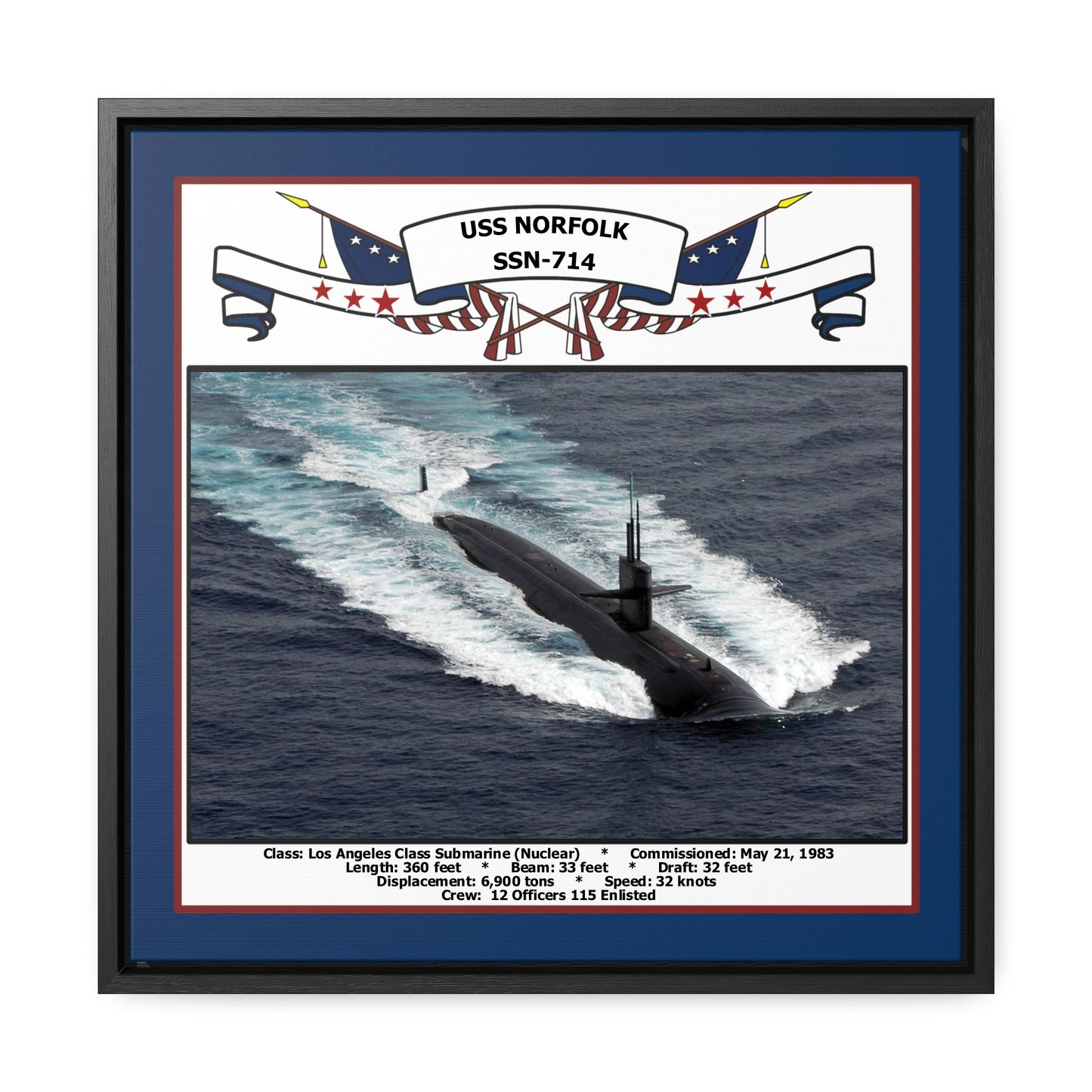 USS Norfolk SSN-714 Navy Floating Frame Photo Front View