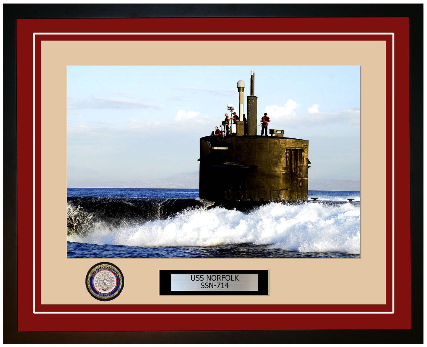USS Norfolk SSN-714 Framed Navy Ship Photo Burgundy