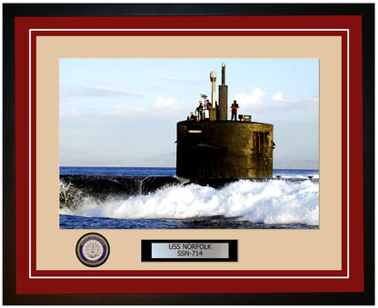 USS Norfolk SSN-714 Framed Navy Ship Photo Burgundy