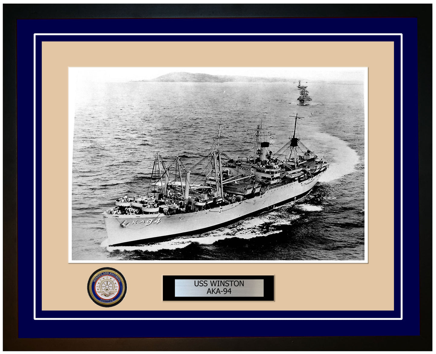 USS Winston AKA-94 Framed Navy Ship Photo Blue