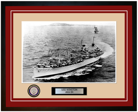 USS Winston AKA-94 Framed Navy Ship Photo Burgundy