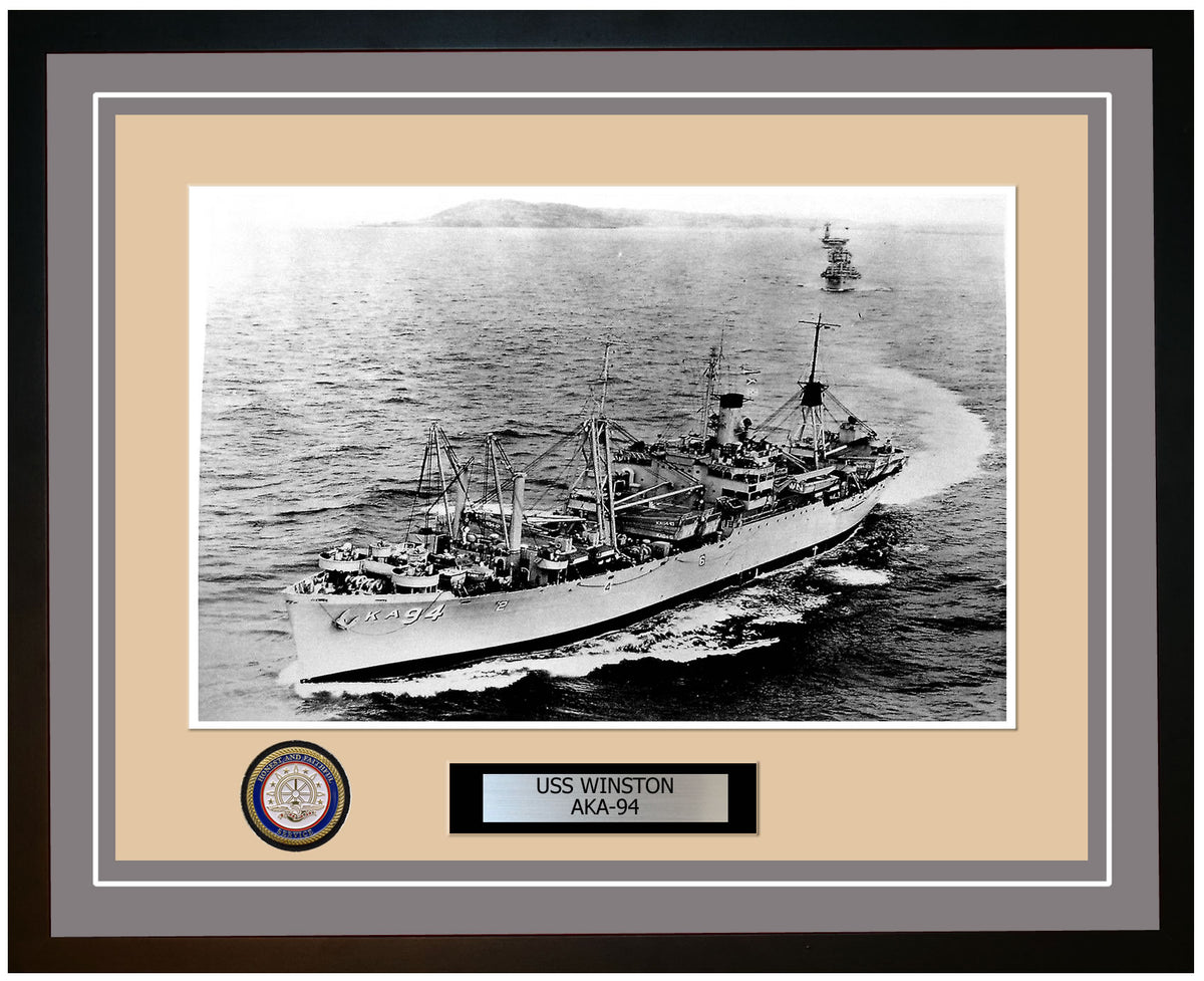 USS Winston AKA-94 Framed Navy Ship Photo Grey