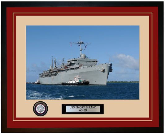 USS EMORY-S-LAND AS-39 Framed Navy Ship Photo Burgundy