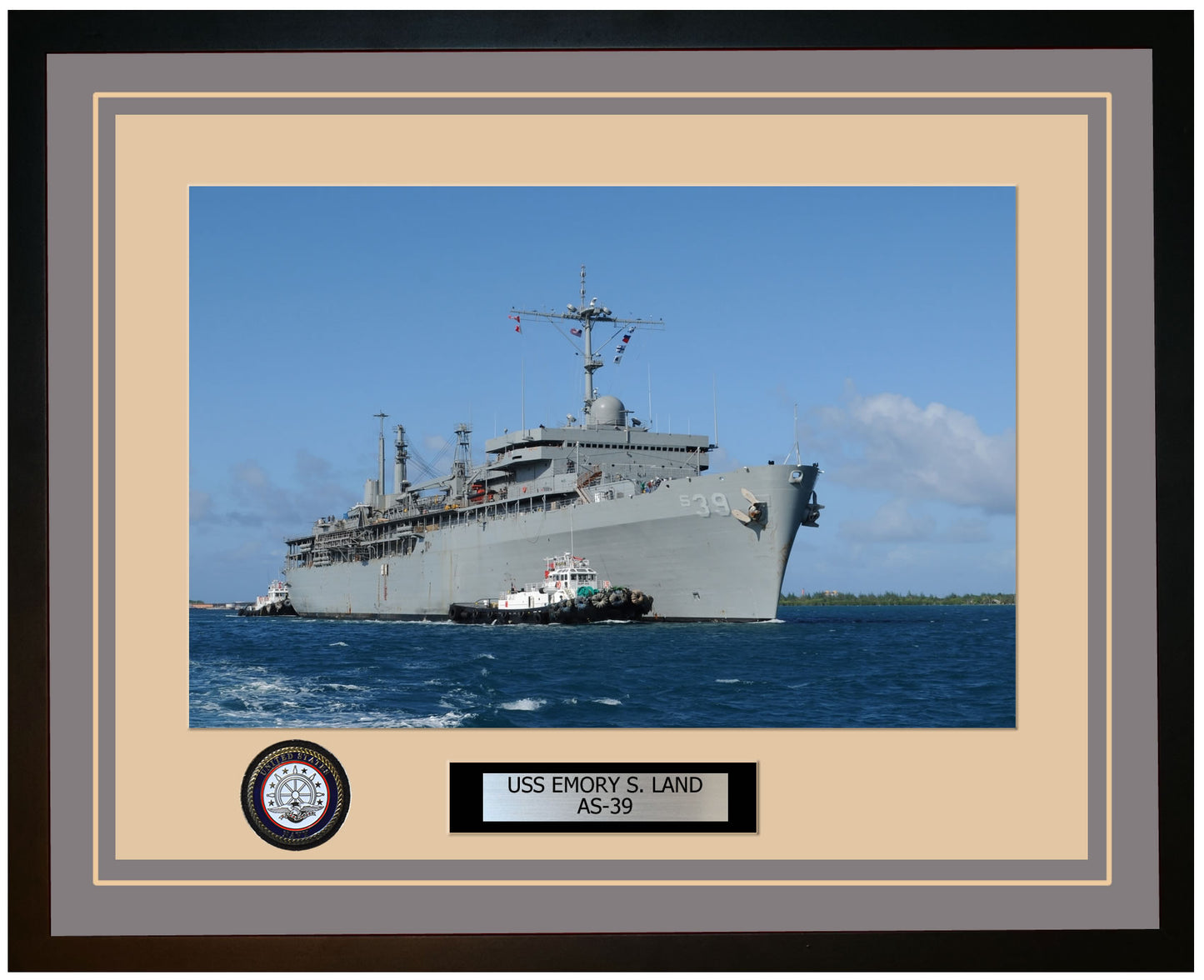 USS EMORY-S-LAND AS-39 Framed Navy Ship Photo Grey