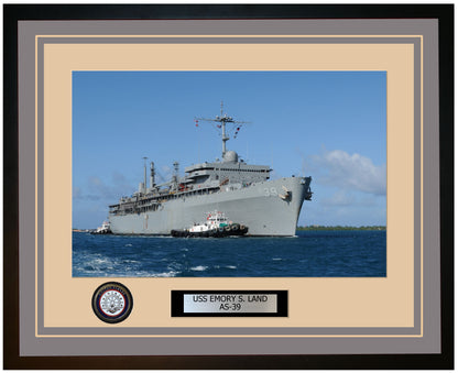 USS EMORY-S-LAND AS-39 Framed Navy Ship Photo Grey