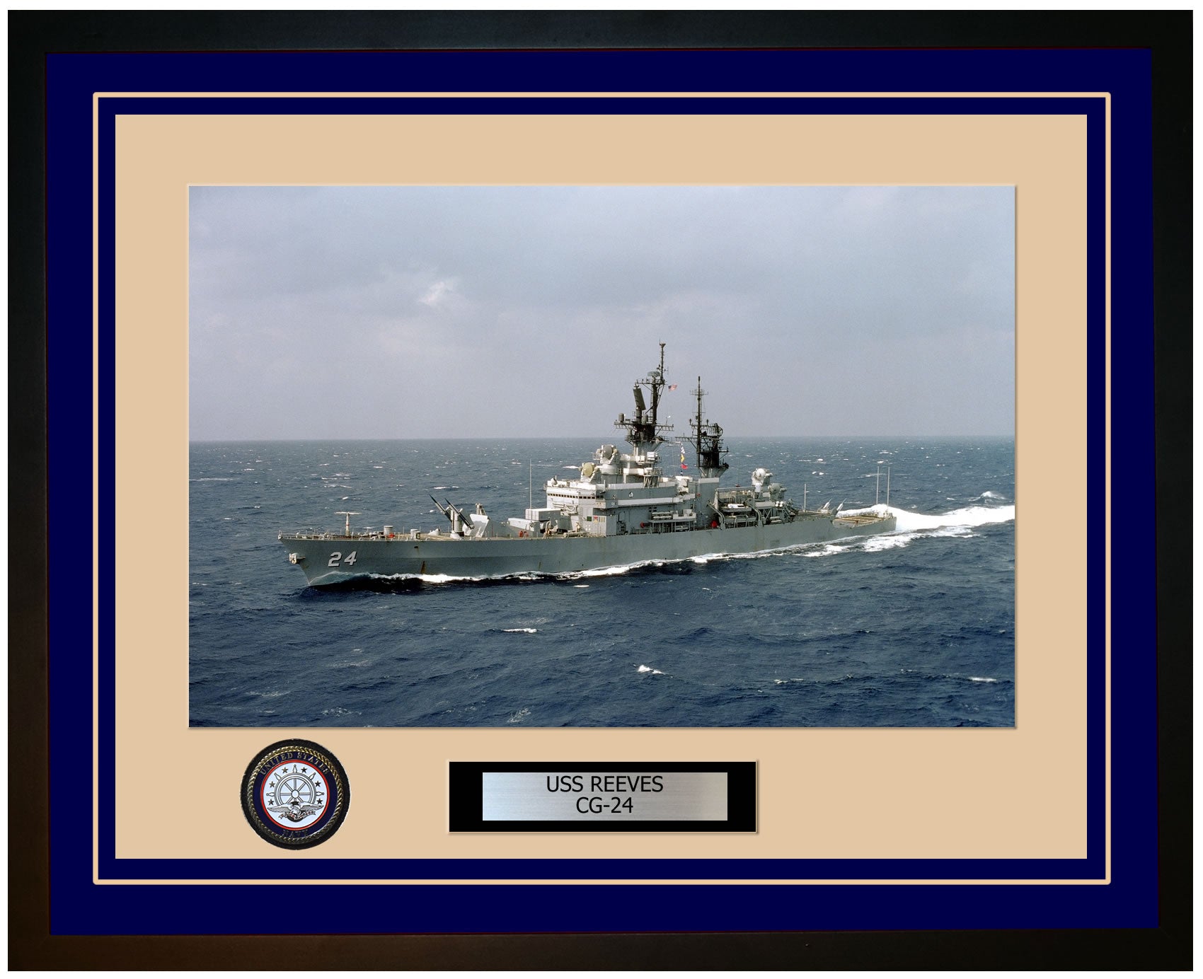 USS REEVES CG-24 Framed Navy Ship Photo Blue