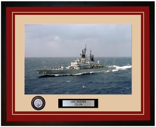 USS REEVES CG-24 Framed Navy Ship Photo Burgundy