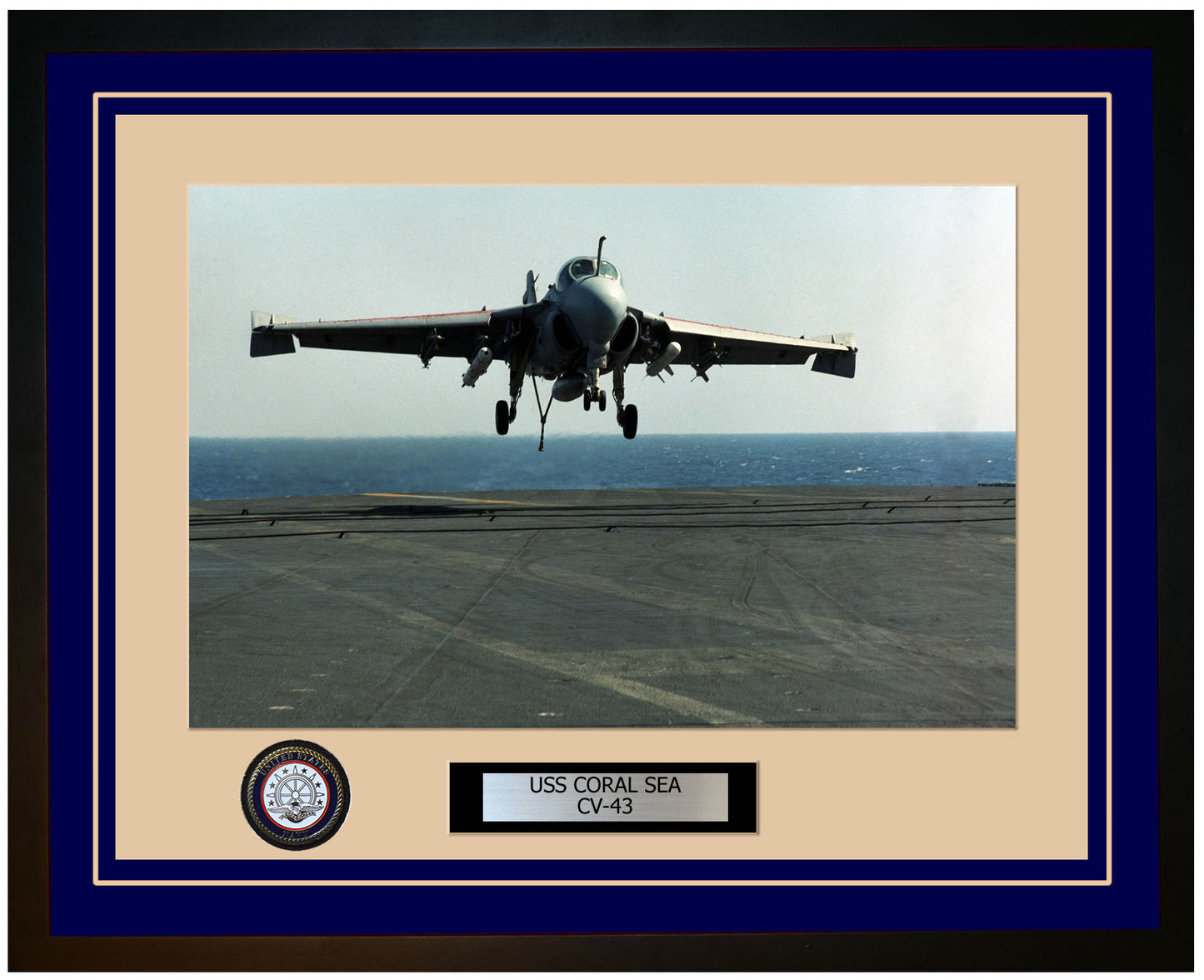 USS CORAL SEA CV-43 Framed Navy Ship Photo Blue