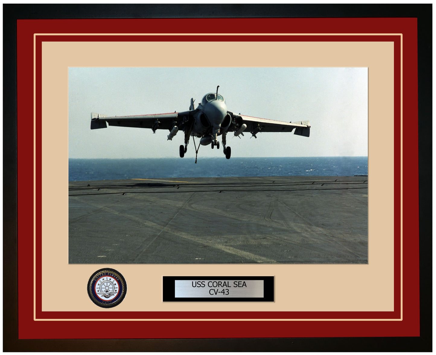 USS CORAL SEA CV-43 Framed Navy Ship Photo Burgundy