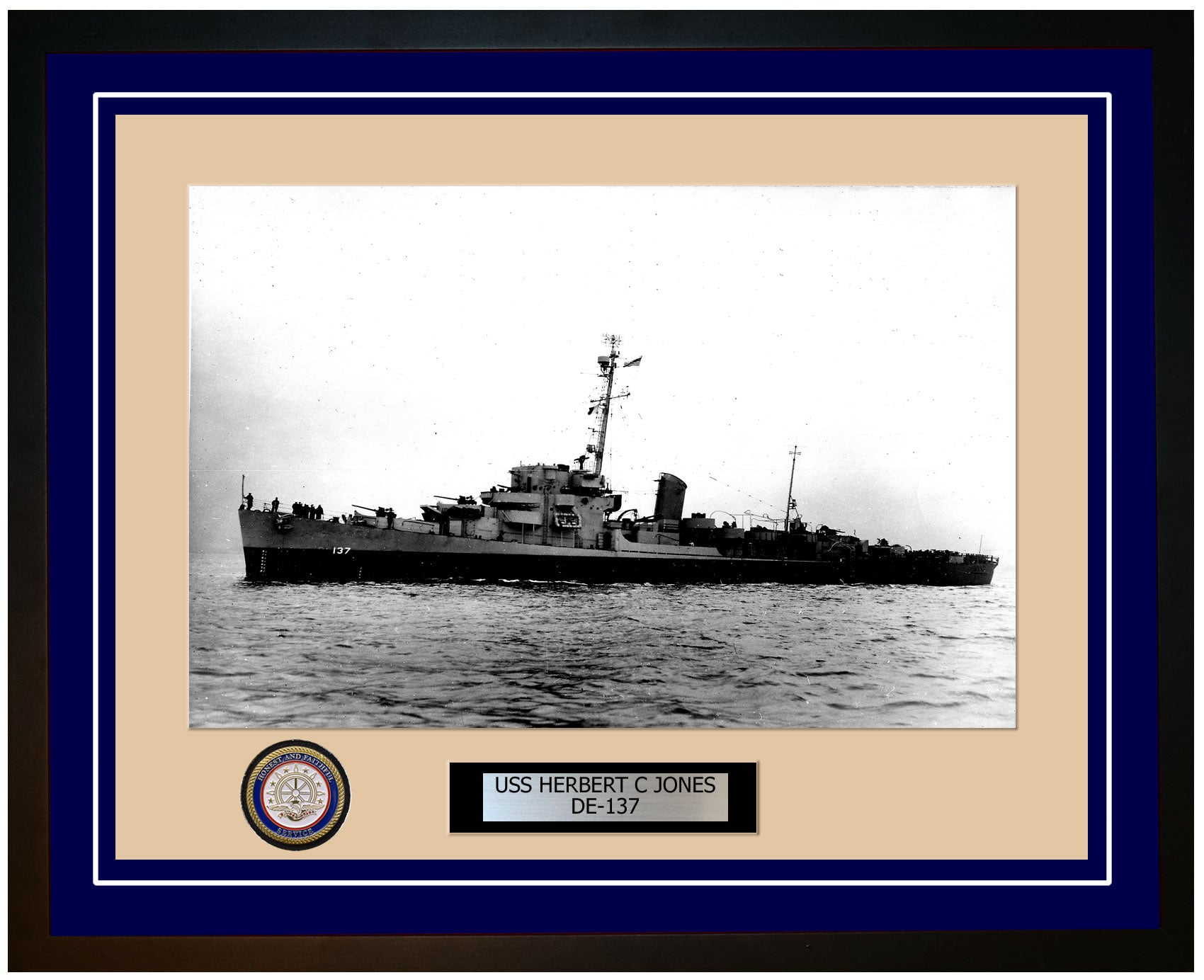USS Herbert C Jones DE-137 Framed Navy Ship Photo Blue