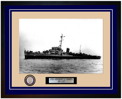 USS Herbert C Jones DE-137 Framed Navy Ship Photo Blue
