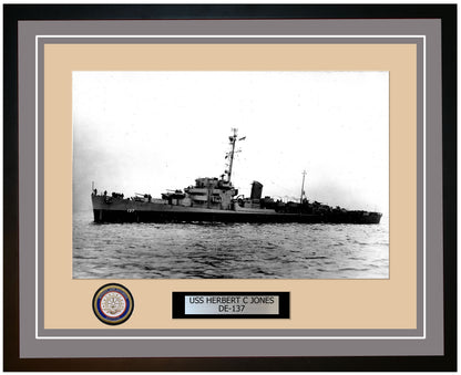 USS Herbert C Jones DE-137 Framed Navy Ship Photo Grey