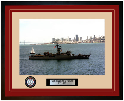 USS ROBERT E PEARY FF-1073 Framed Navy Ship Photo Burgundy