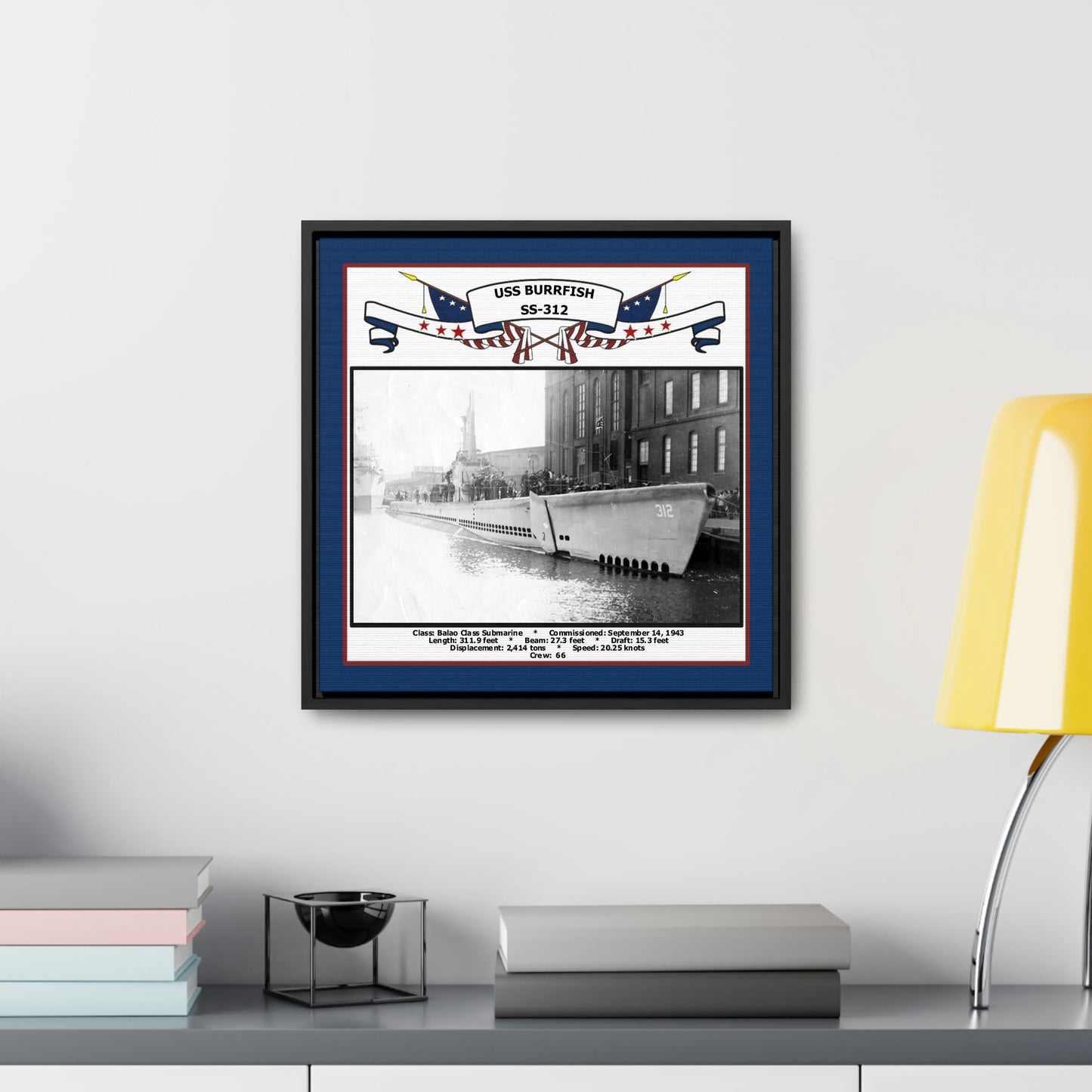 USS Burrfish SS-312 Navy Floating Frame Photo Desk View