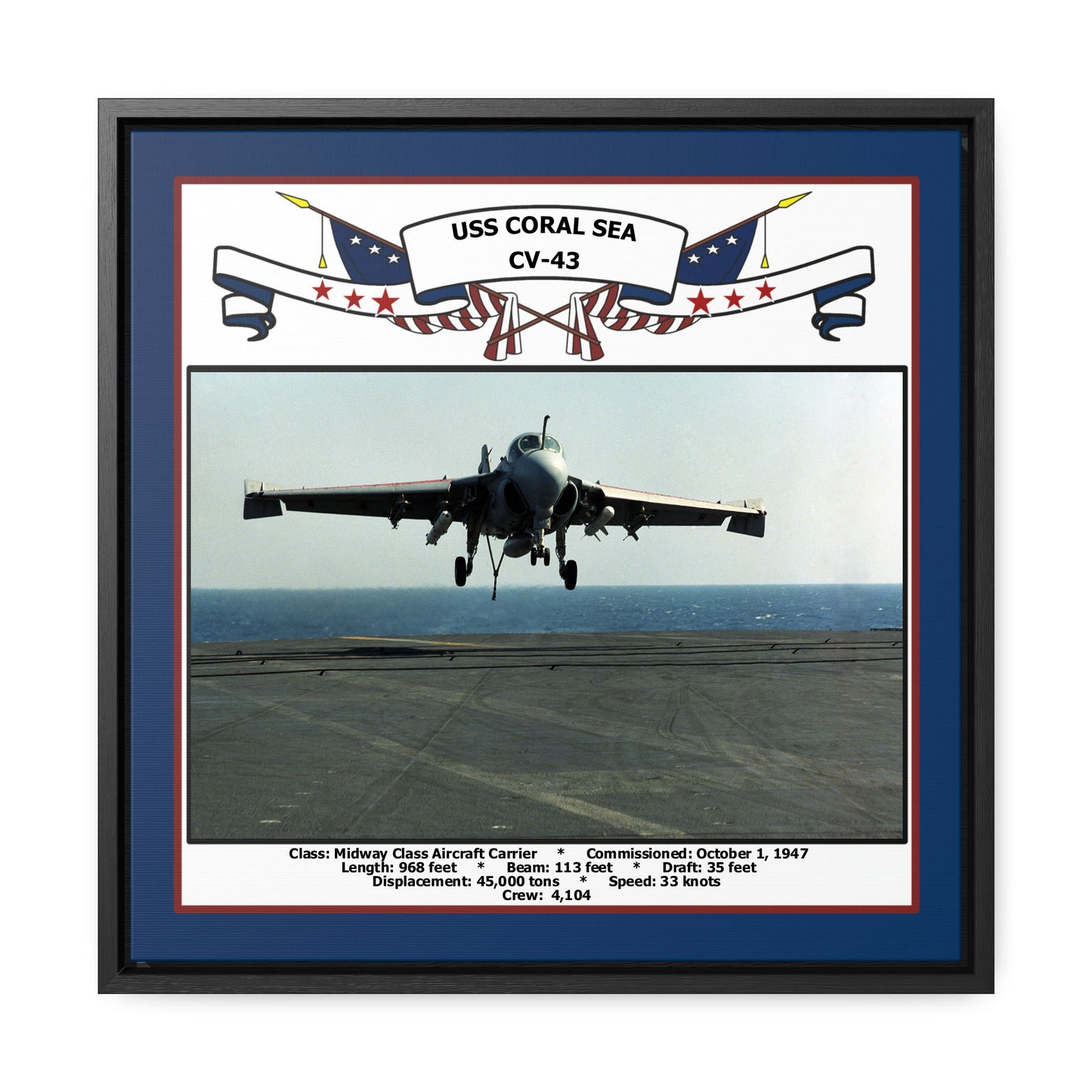 USS Coral Sea CV-43 Navy Floating Frame Photo Front View