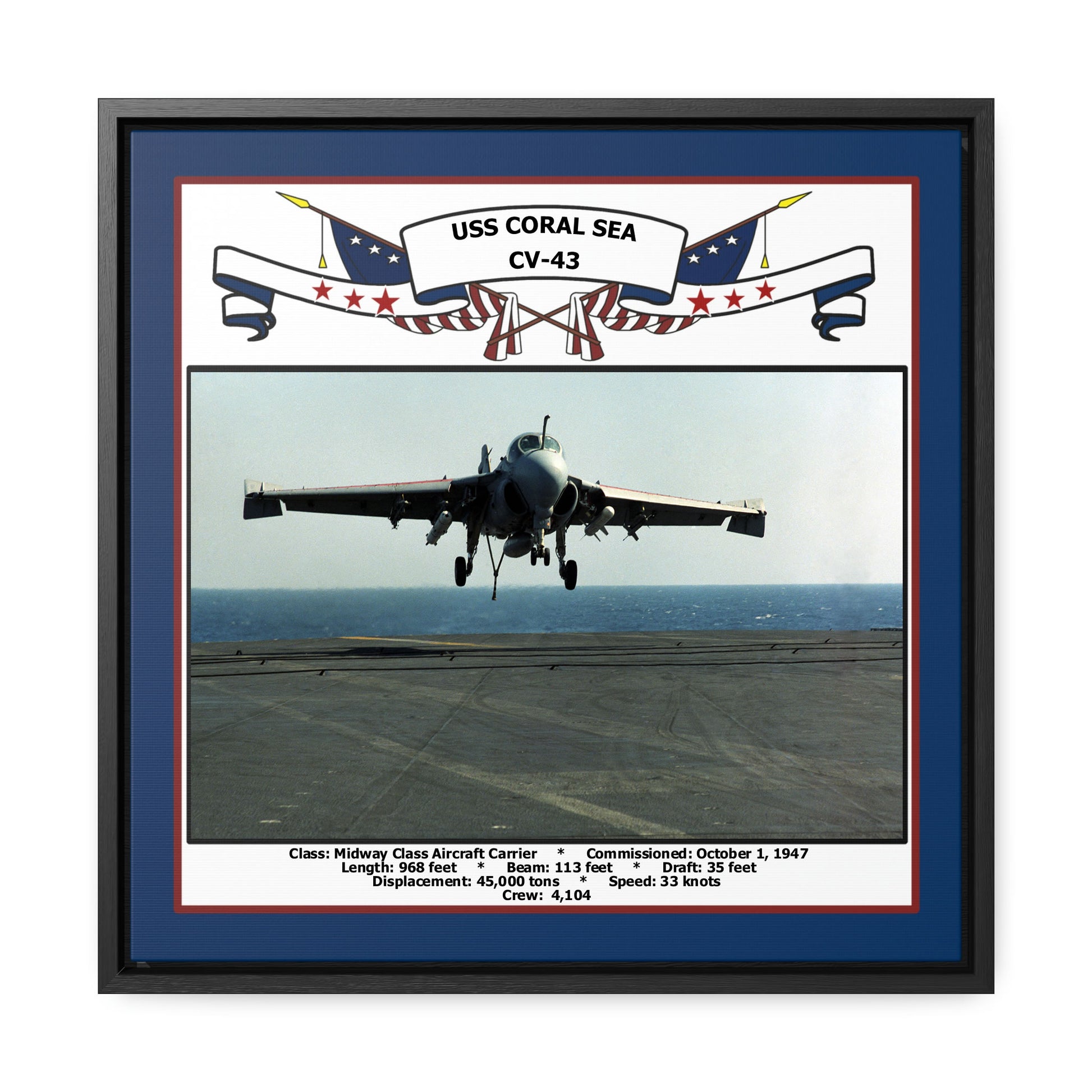 USS Coral Sea CV-43 Navy Floating Frame Photo Front View