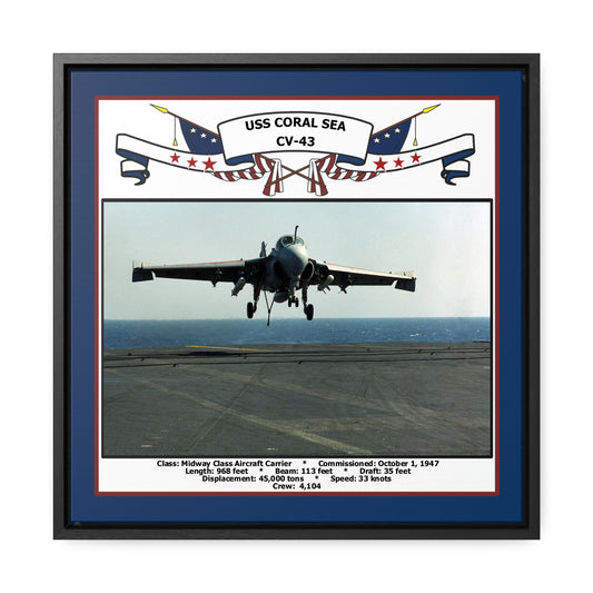 USS Coral Sea CV-43 Navy Floating Frame Photo Front View