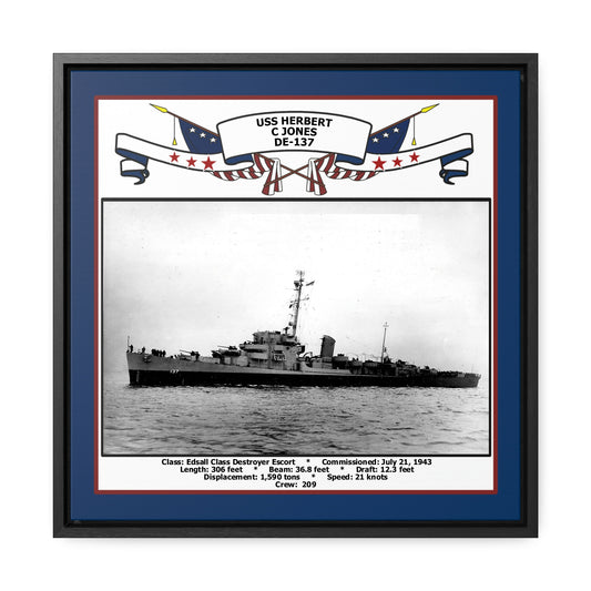 USS Herbert C Jones DE-137 Navy Floating Frame Photo Front View