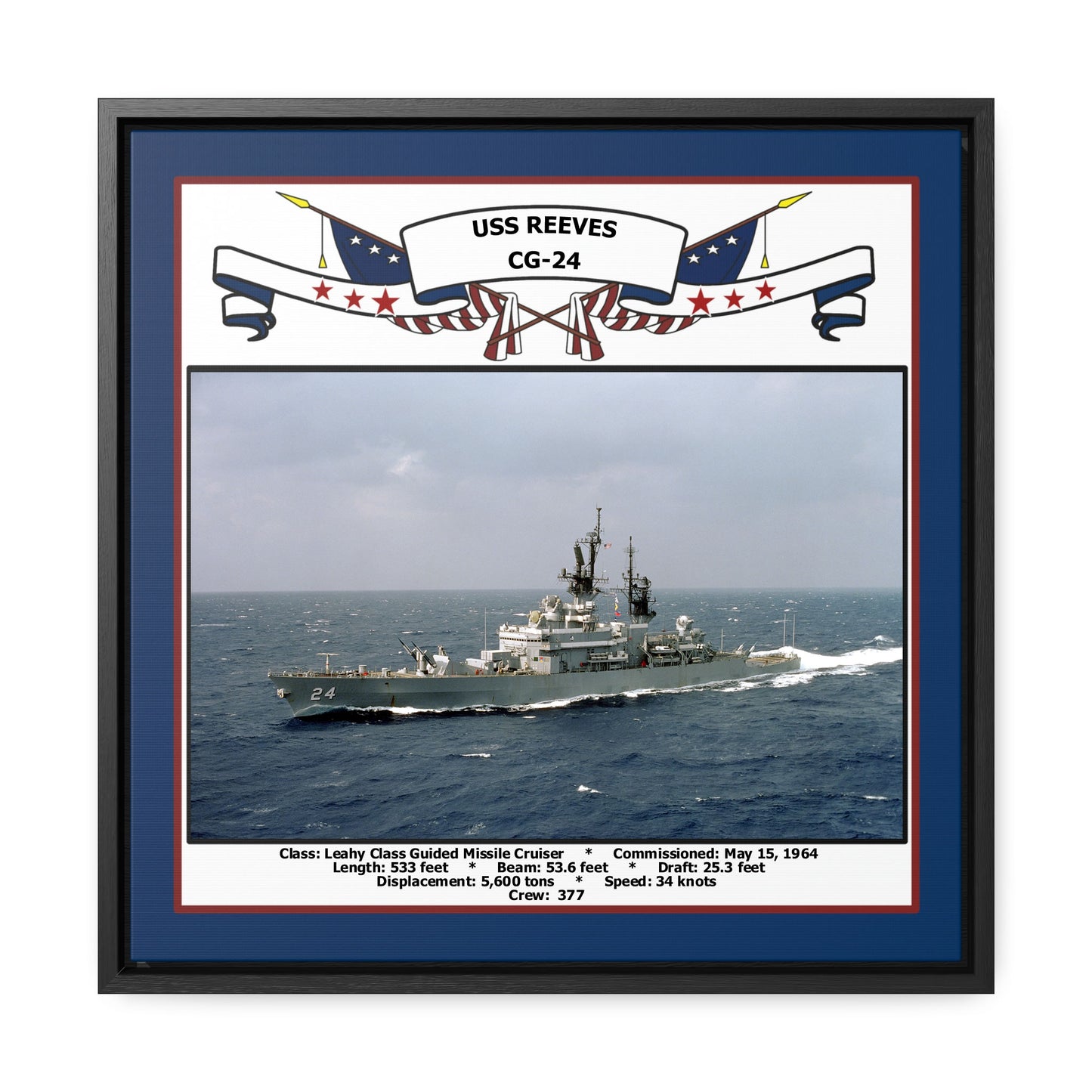 USS Reeves CG-24 Navy Floating Frame Photo Front View