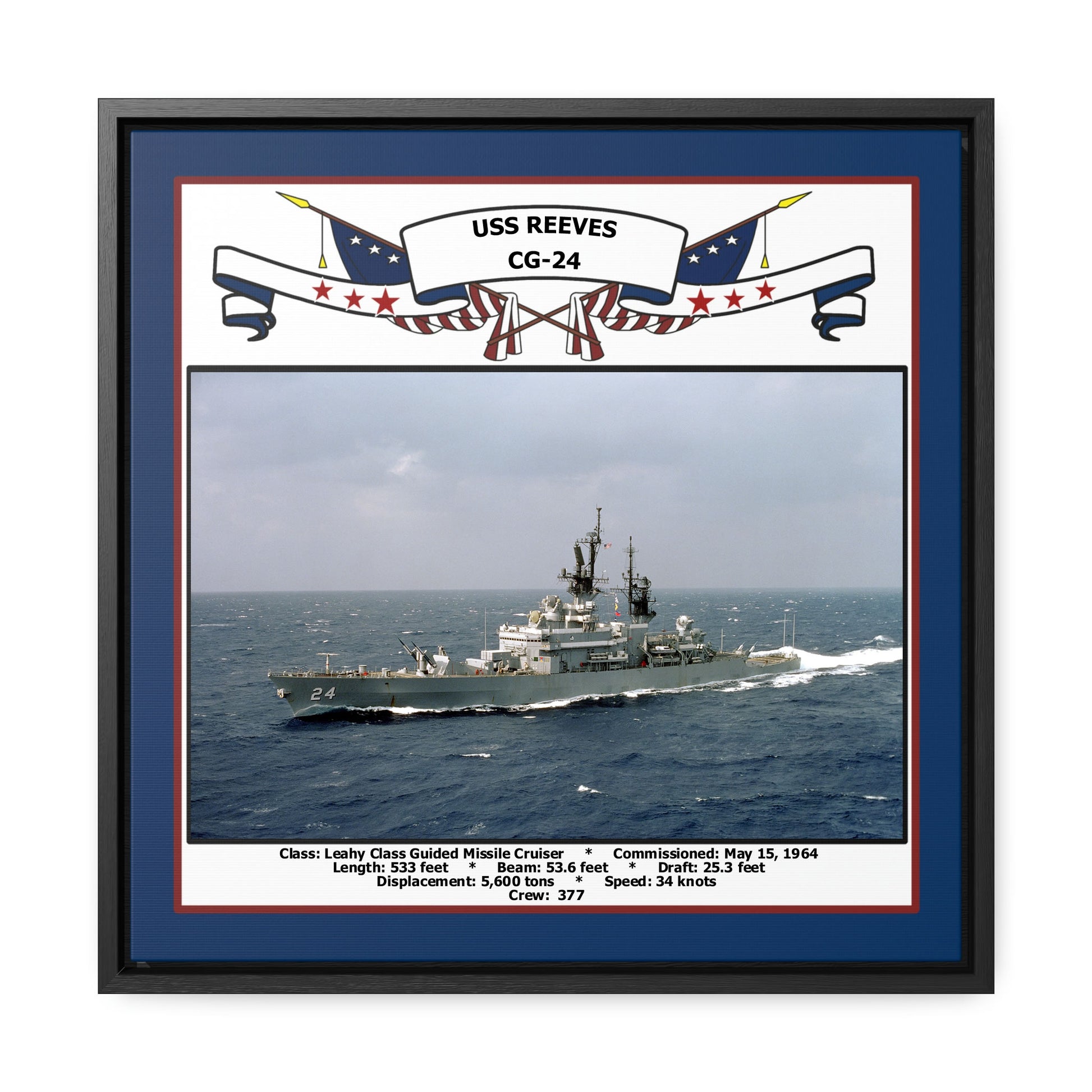USS Reeves CG-24 Navy Floating Frame Photo Front View