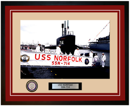 USS Norfolk SSN-714 Framed Navy Ship Photo Burgundy