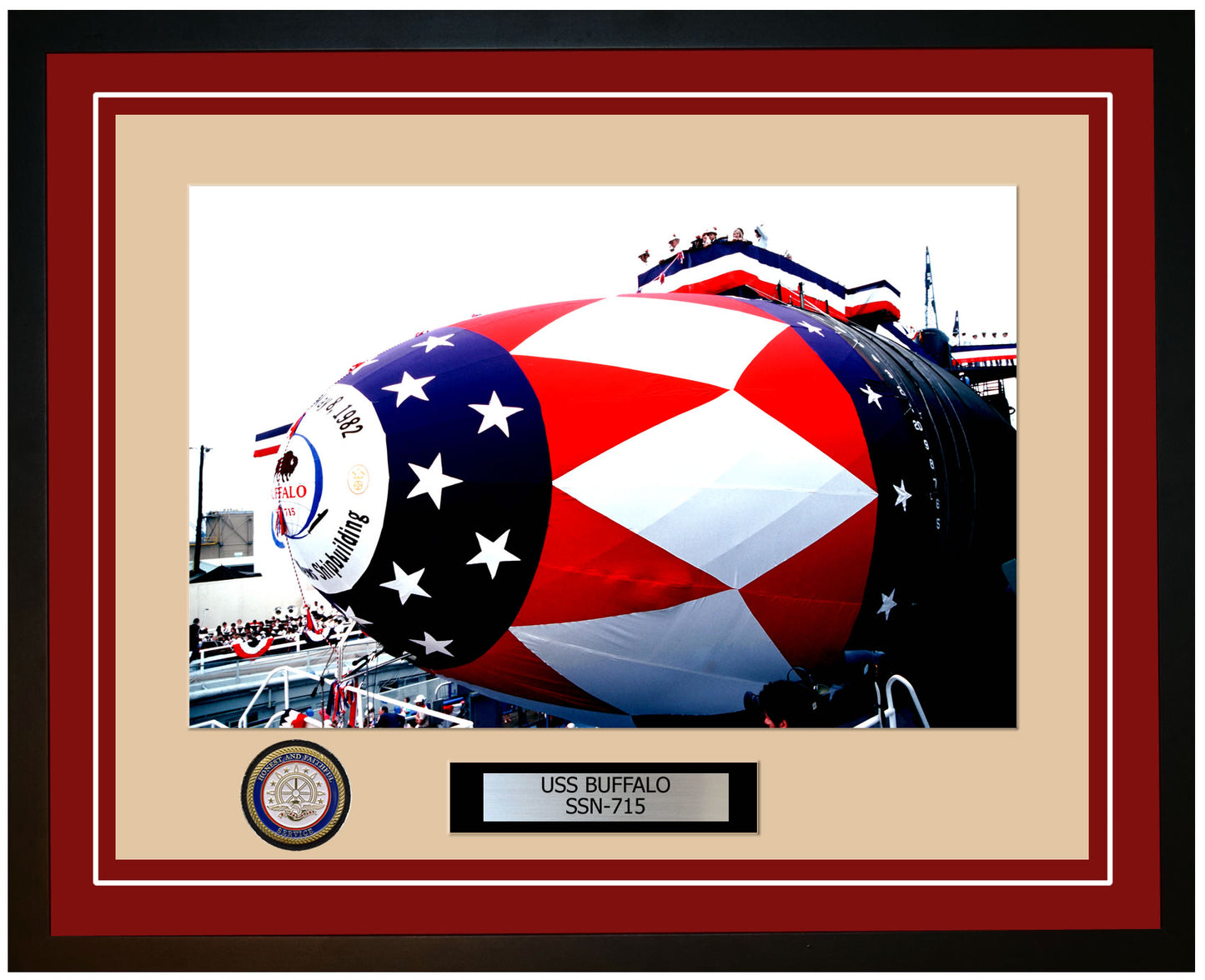USS Buffalo SSN-715 Framed Navy Ship Photo Burgundy