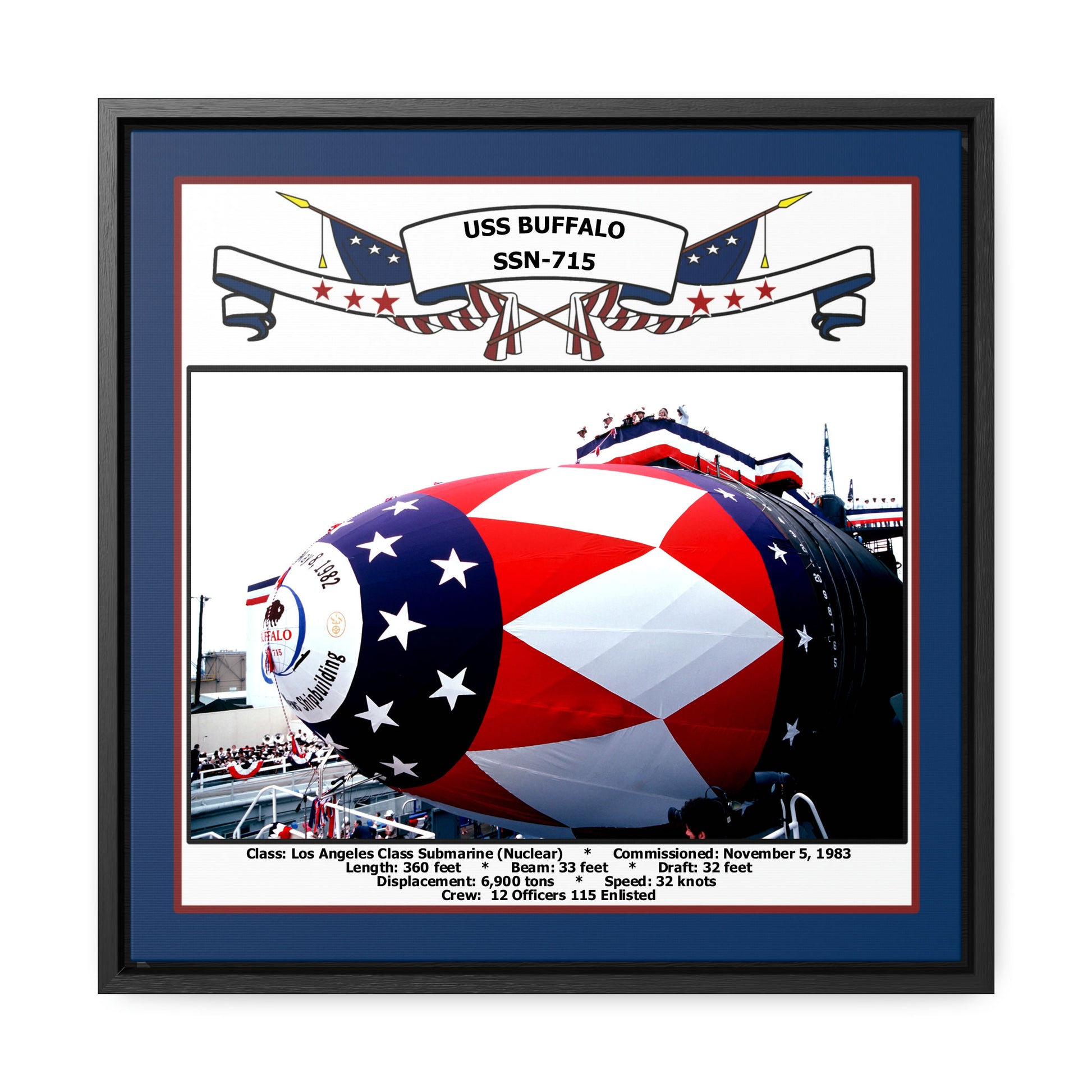 USS Buffalo SSN-715 Navy Floating Frame Photo Front View