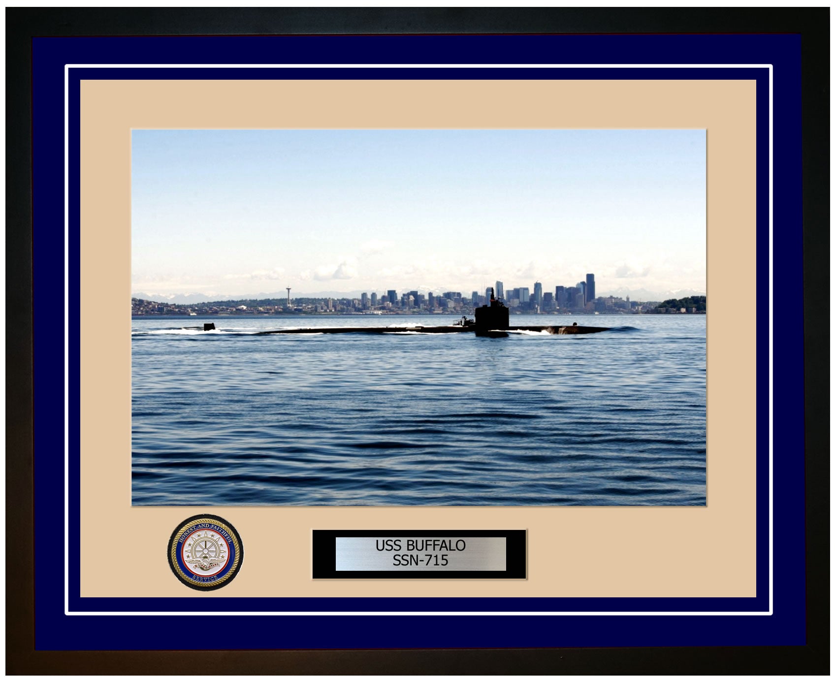 USS Buffalo SSN-715 Framed Navy Ship Photo Blue