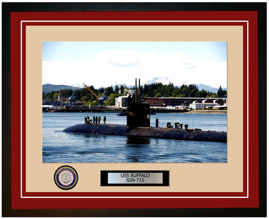 USS Buffalo SSN-715 Framed Navy Ship Photo Burgundy