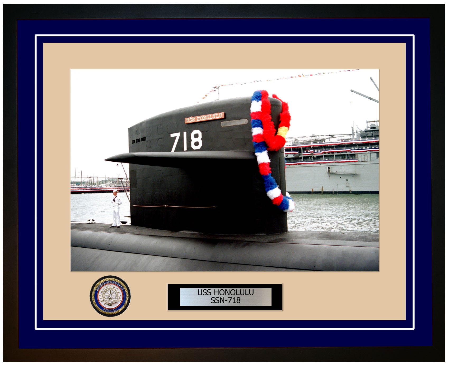 USS Honolulu SSN-718 Framed Navy Ship Photo Blue