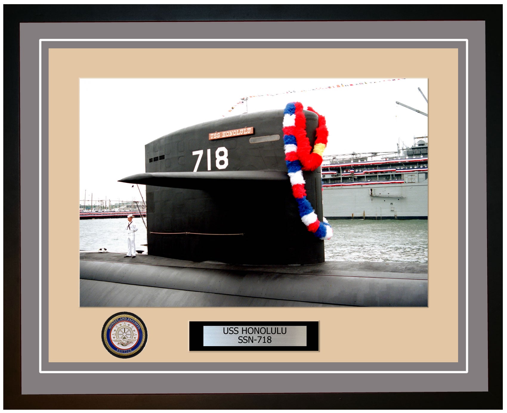 USS Honolulu SSN-718 Framed Navy Ship Photo Grey