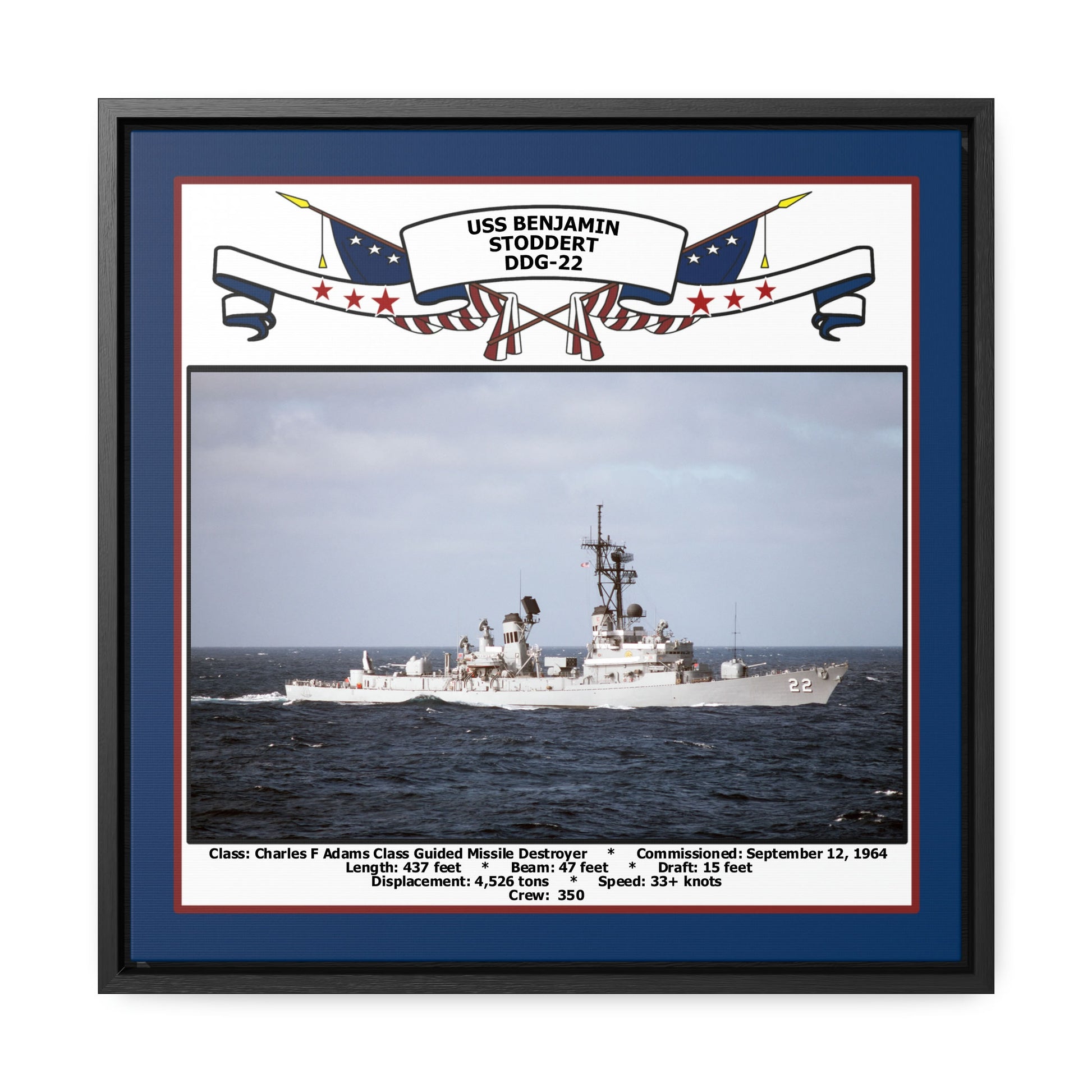 USS Benjamin Stoddert DDG-22 Navy Floating Frame Photo Front View