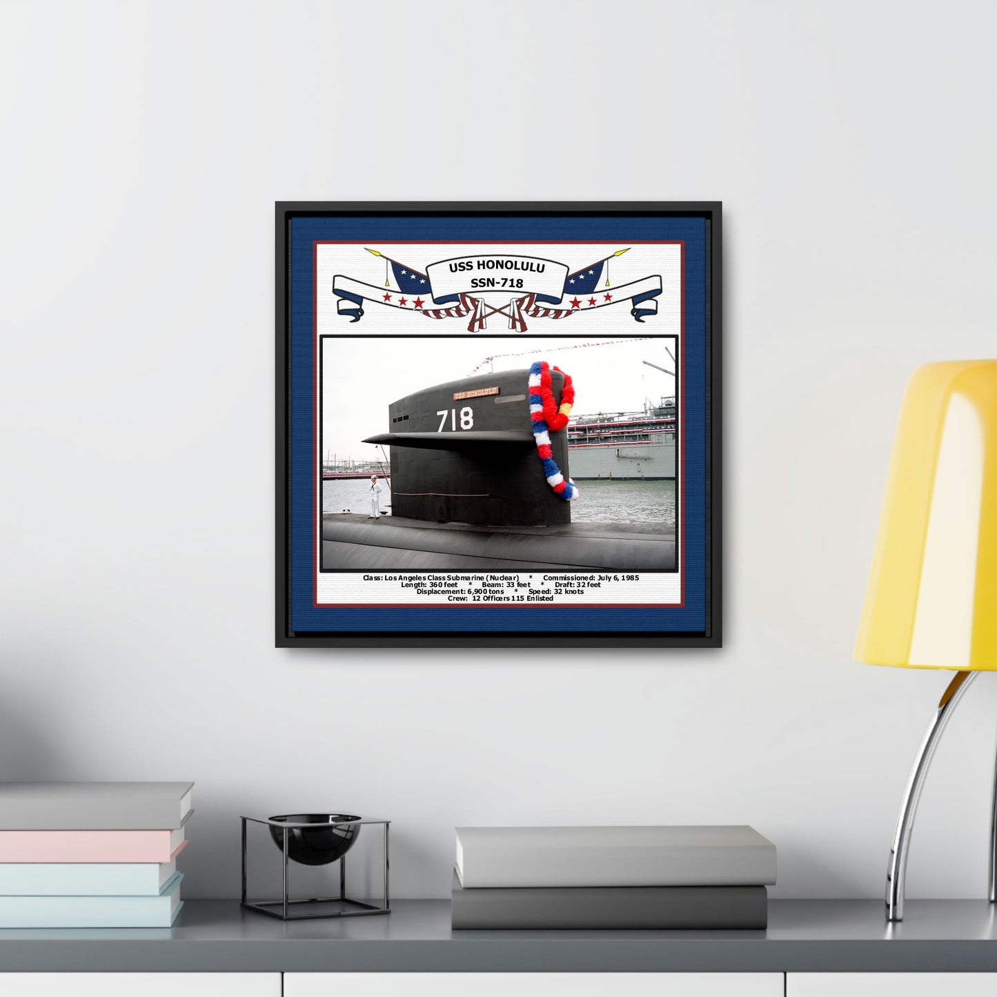 USS Honolulu SSN-718 Navy Floating Frame Photo Desk View