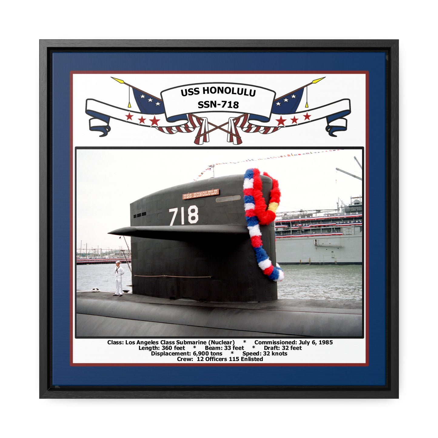 USS Honolulu SSN-718 Navy Floating Frame Photo Front View