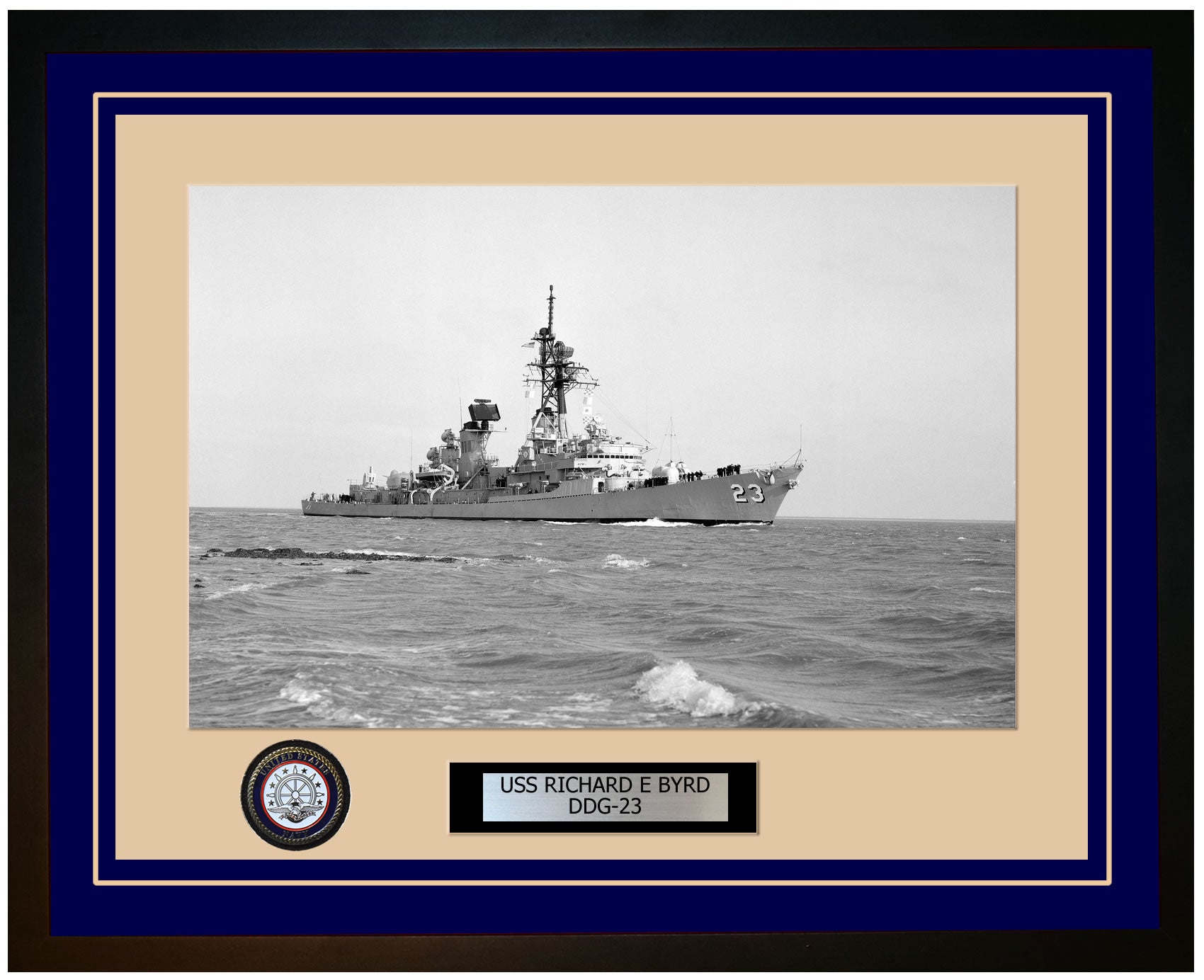 USS RICHARD E BYRD DDG-23 Framed Navy Ship Photo Blue