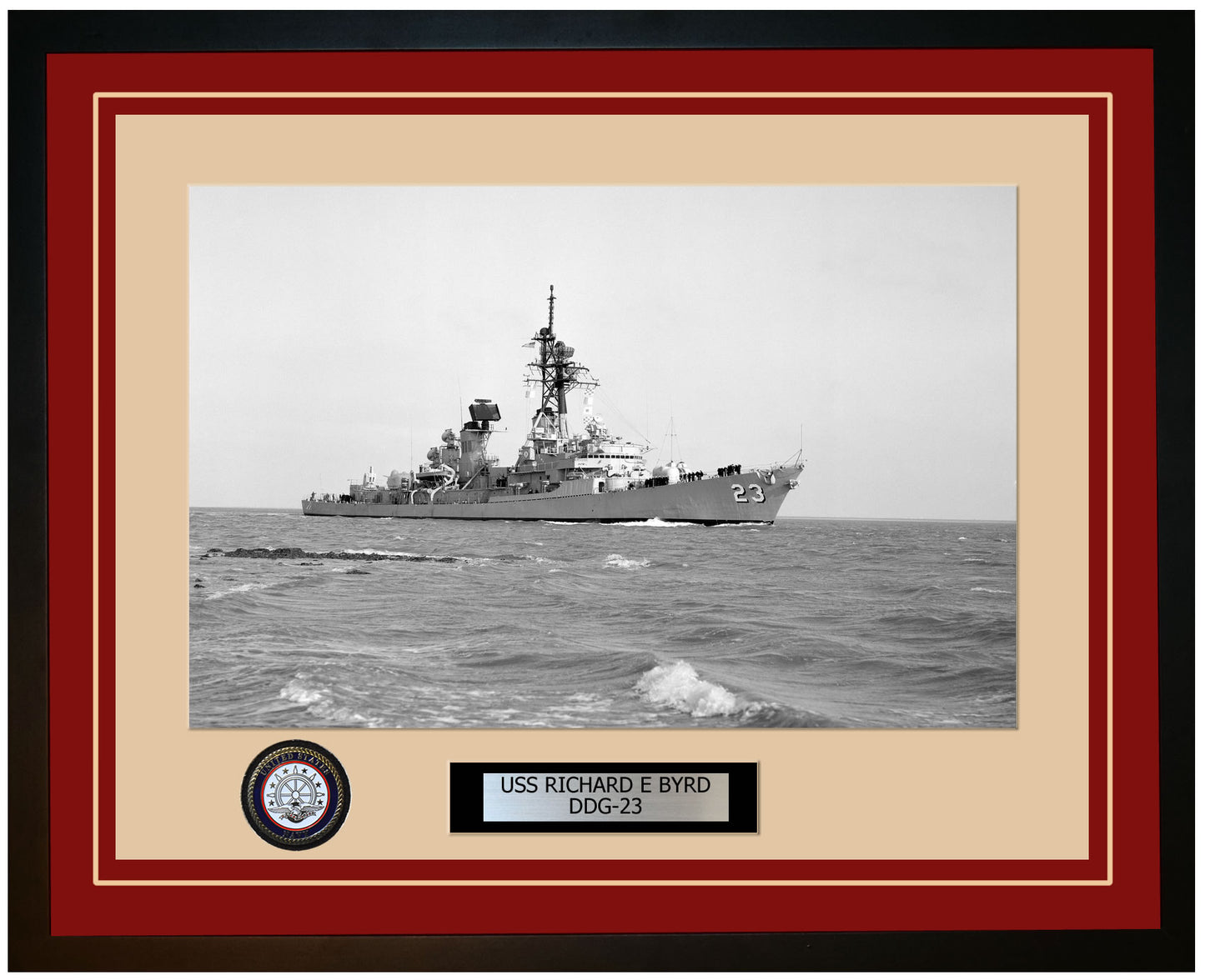 USS RICHARD E BYRD DDG-23 Framed Navy Ship Photo Burgundy