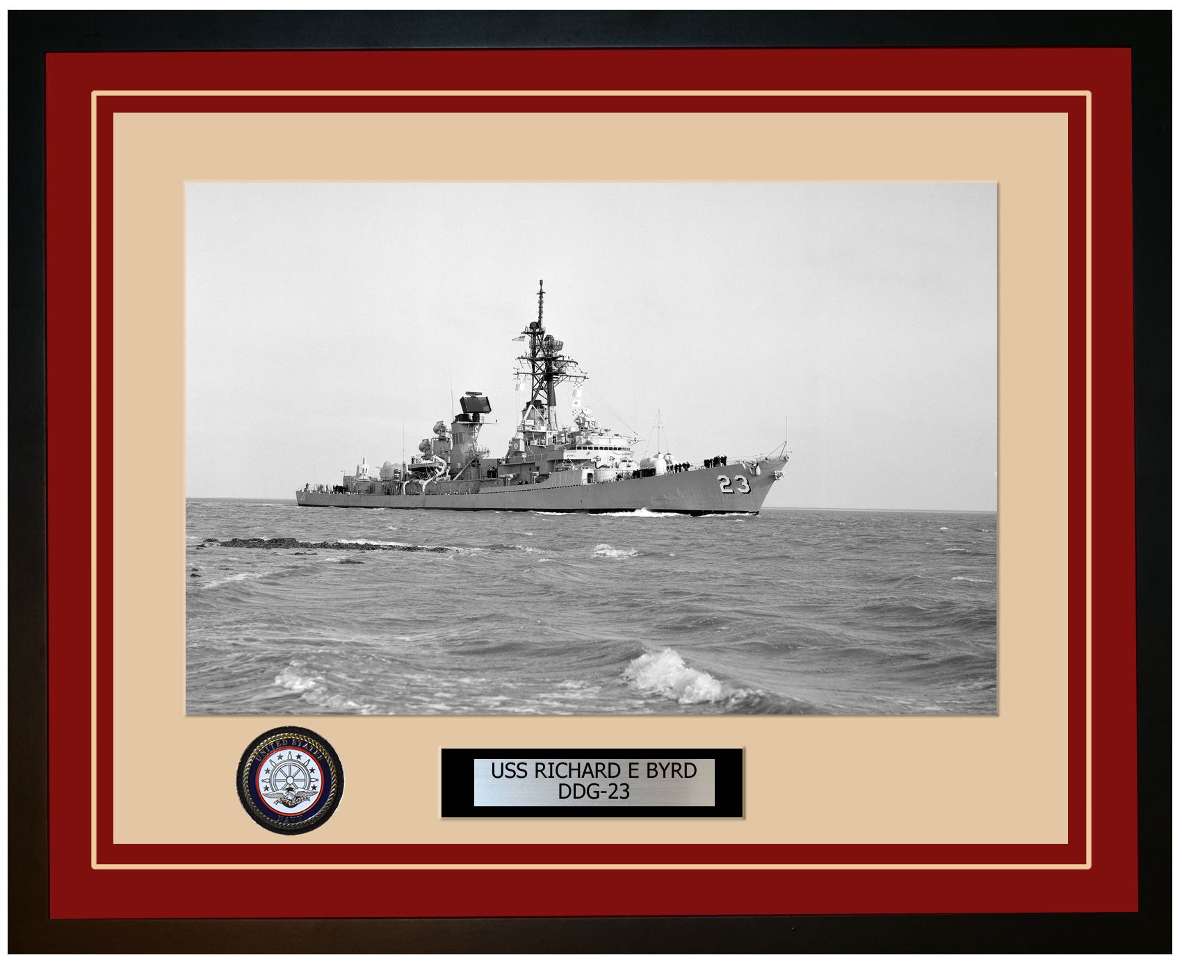 USS RICHARD E BYRD DDG-23 Framed Navy Ship Photo Burgundy