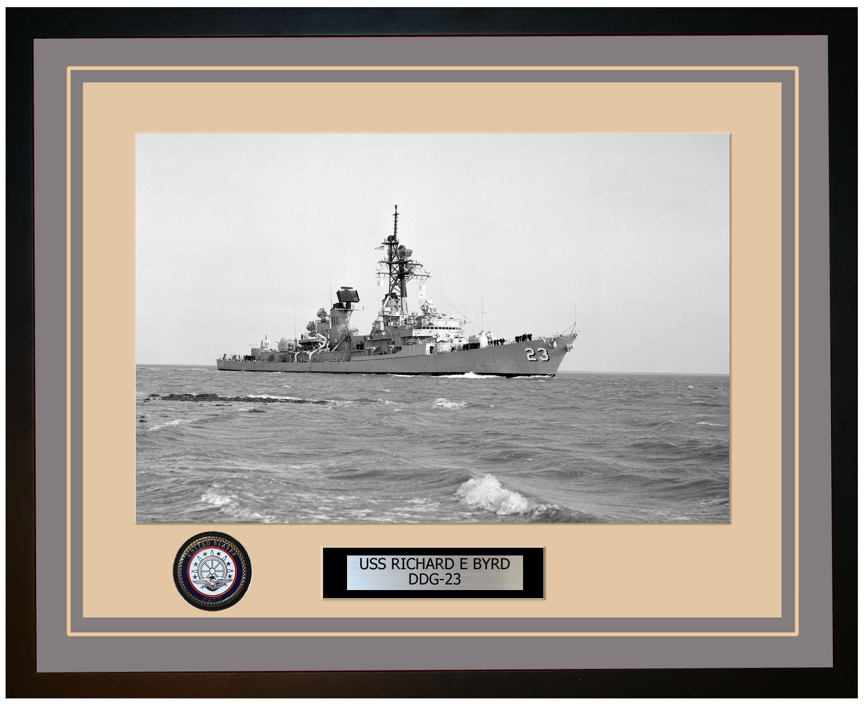 USS RICHARD E BYRD DDG-23 Framed Navy Ship Photo Grey