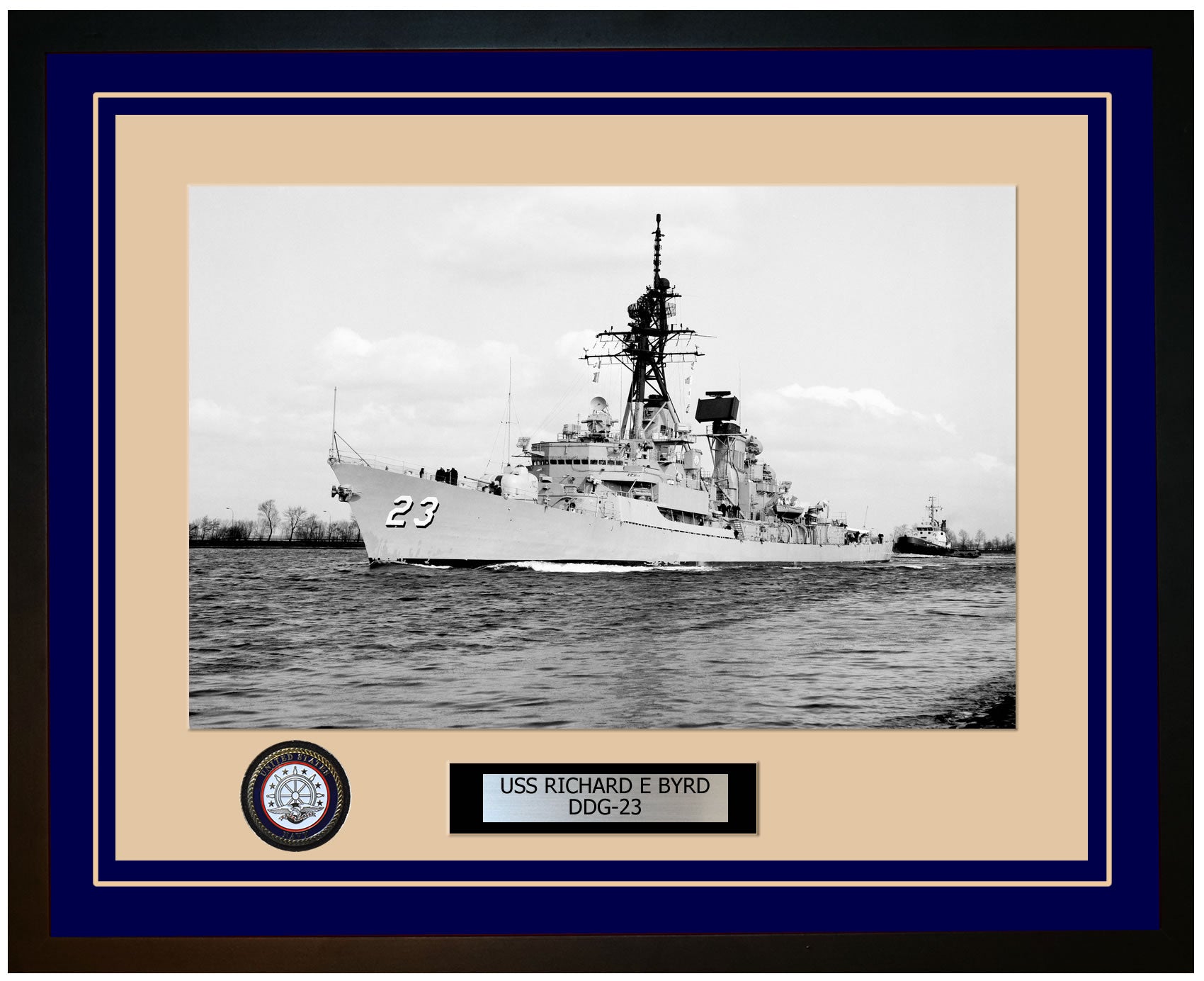 USS RICHARD E BYRD DDG-23 Framed Navy Ship Photo Blue