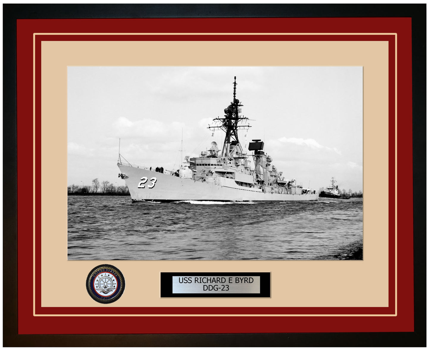 USS RICHARD E BYRD DDG-23 Framed Navy Ship Photo Burgundy