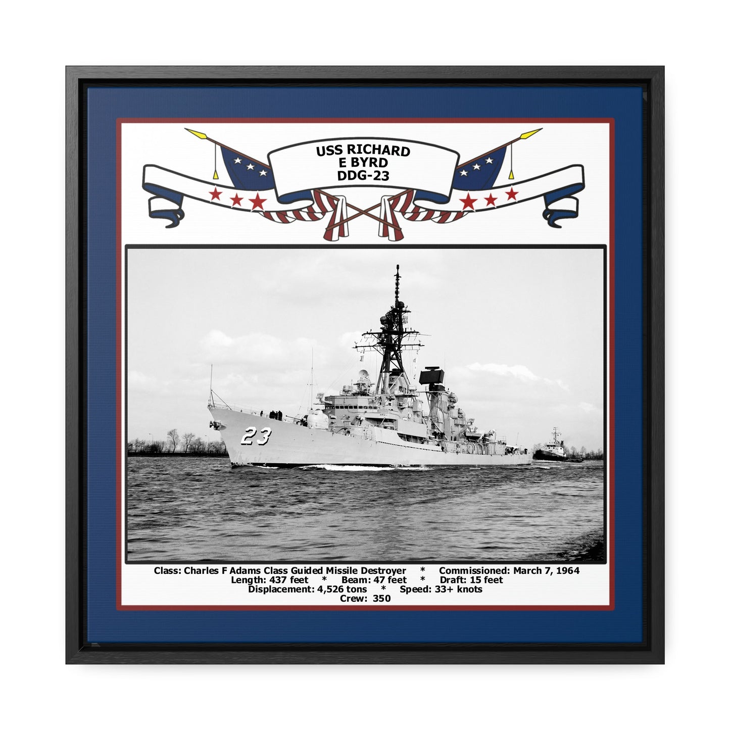 USS Richard E Byrd DDG-23 Navy Floating Frame Photo Front View