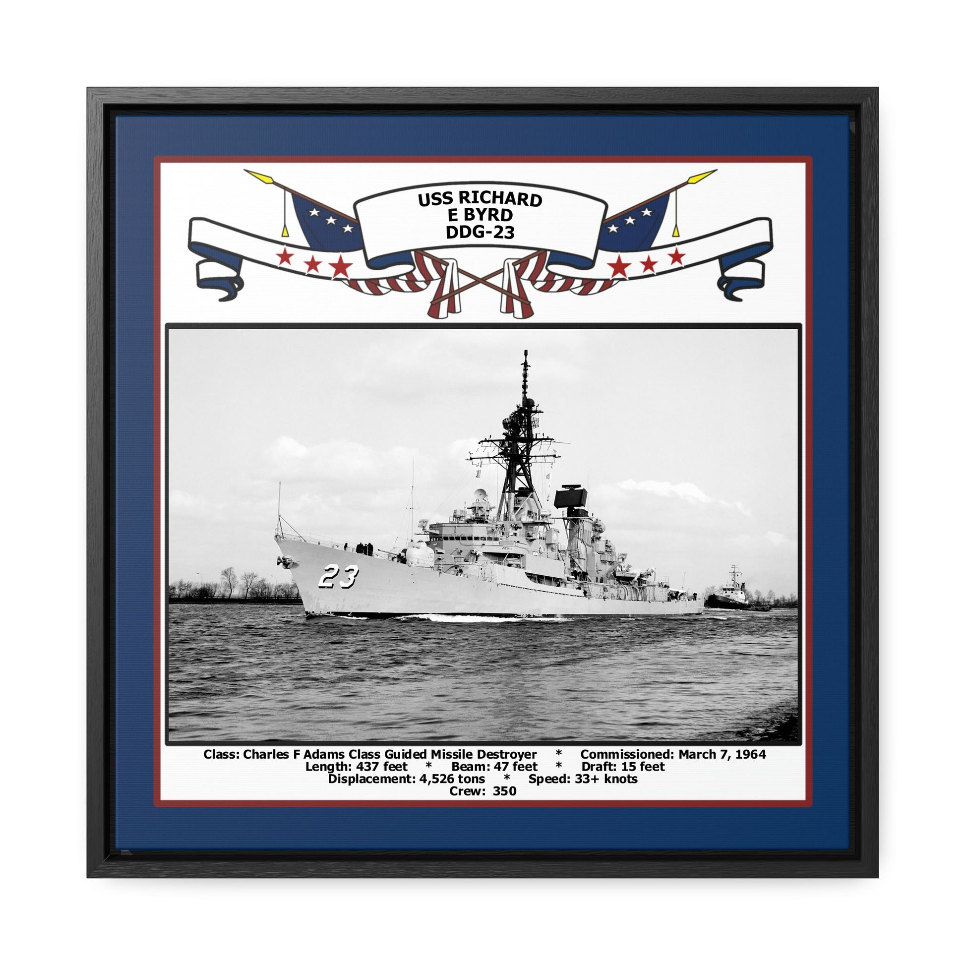 USS Richard E Byrd DDG-23 Navy Floating Frame Photo Front View