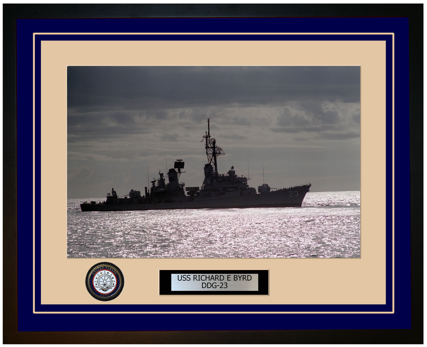 USS RICHARD E BYRD DDG-23 Framed Navy Ship Photo Blue