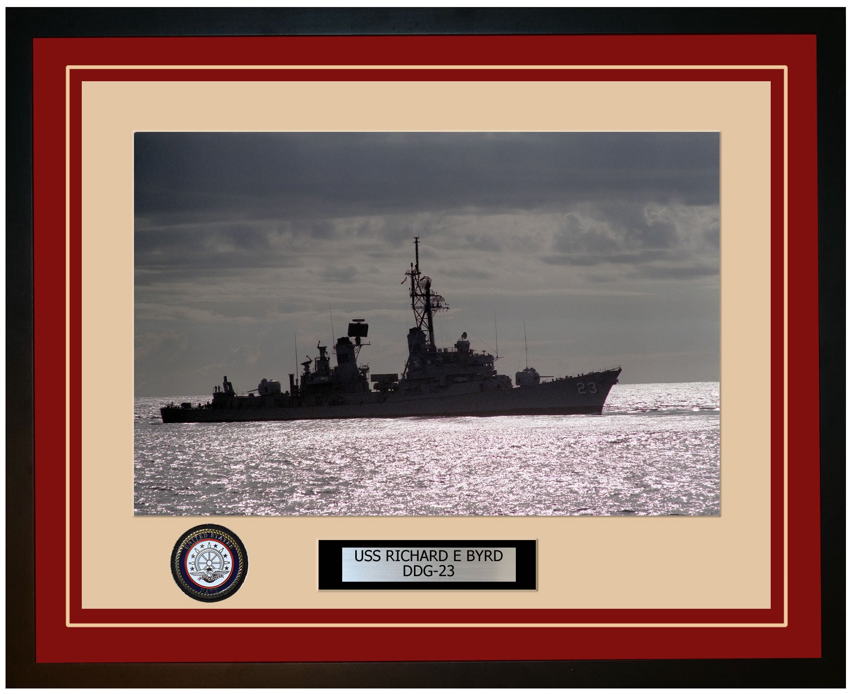USS RICHARD E BYRD DDG-23 Framed Navy Ship Photo Burgundy