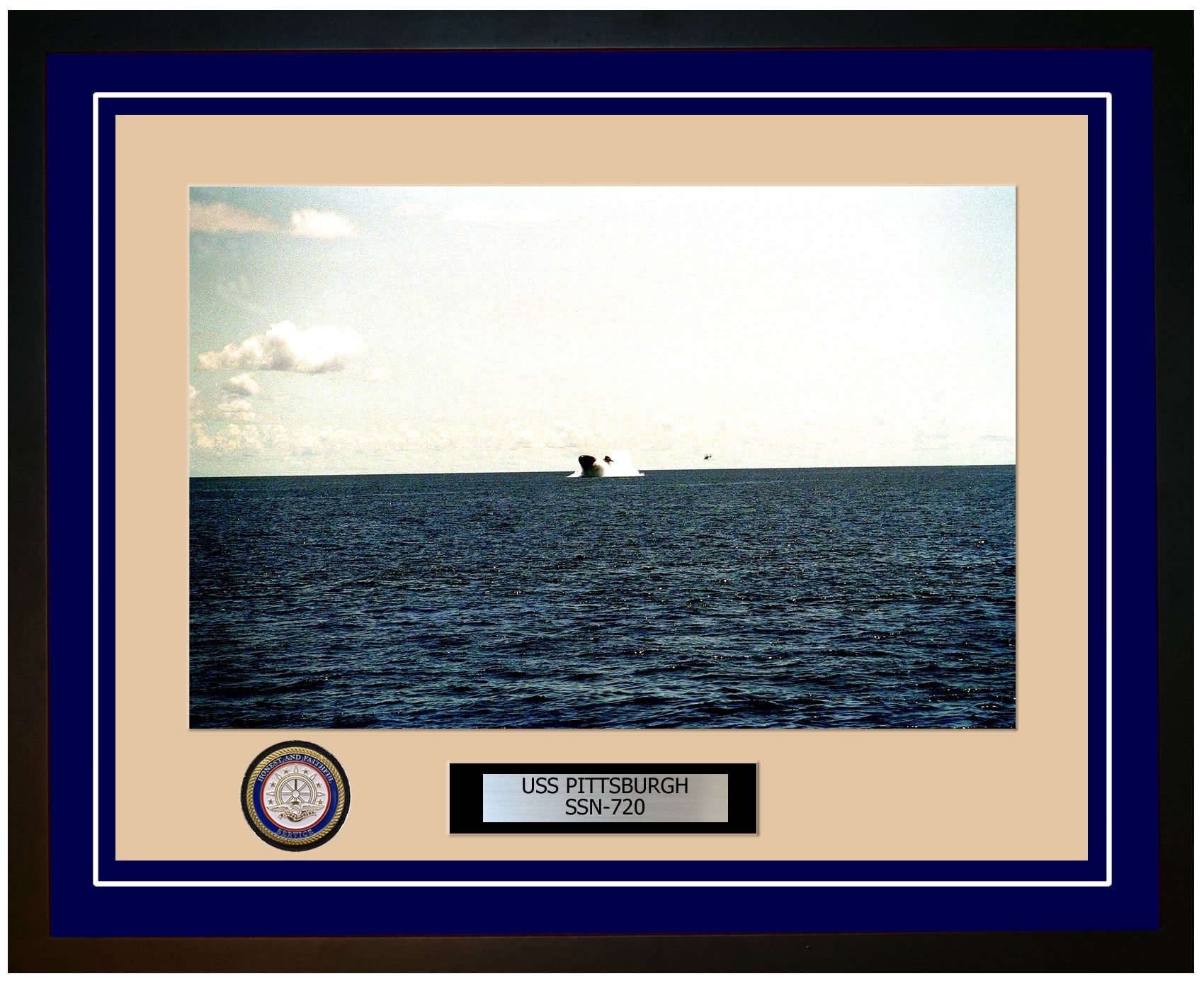 USS Pittsburgh SSN-720 Framed Navy Ship Photo Blue