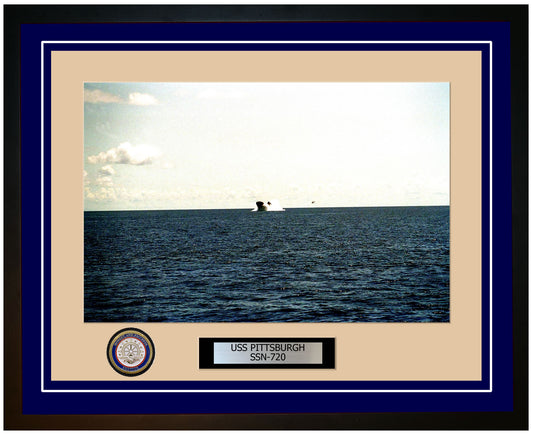 USS Pittsburgh SSN-720 Framed Navy Ship Photo Blue